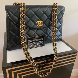 Super Rare Vintage 1994-1996 Chanel Medium Large Lambskin Flap Bag